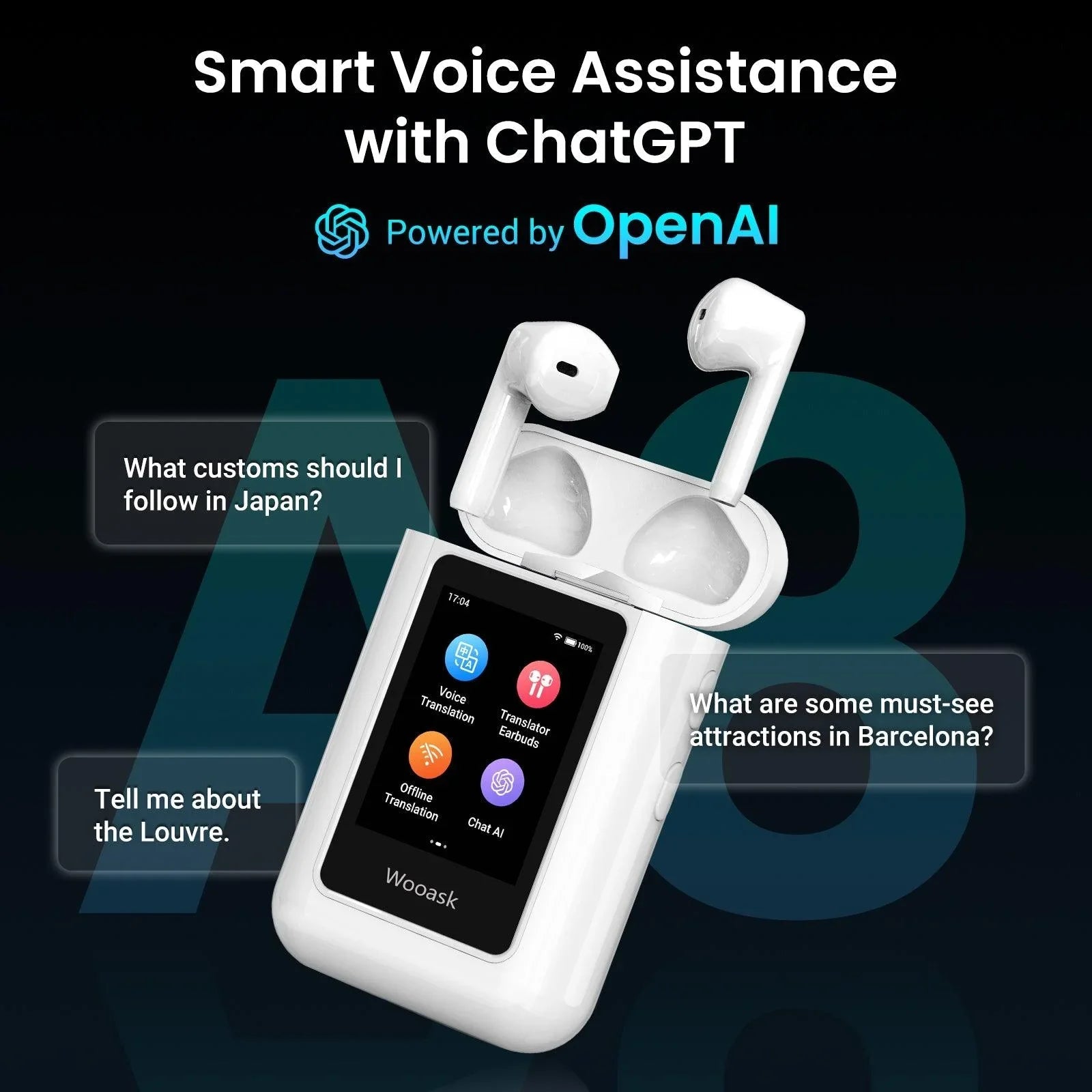 Polyverus® A8 AI Translator Earbuds – Offline ChatGPT Translation, Real-Time 74 Languages