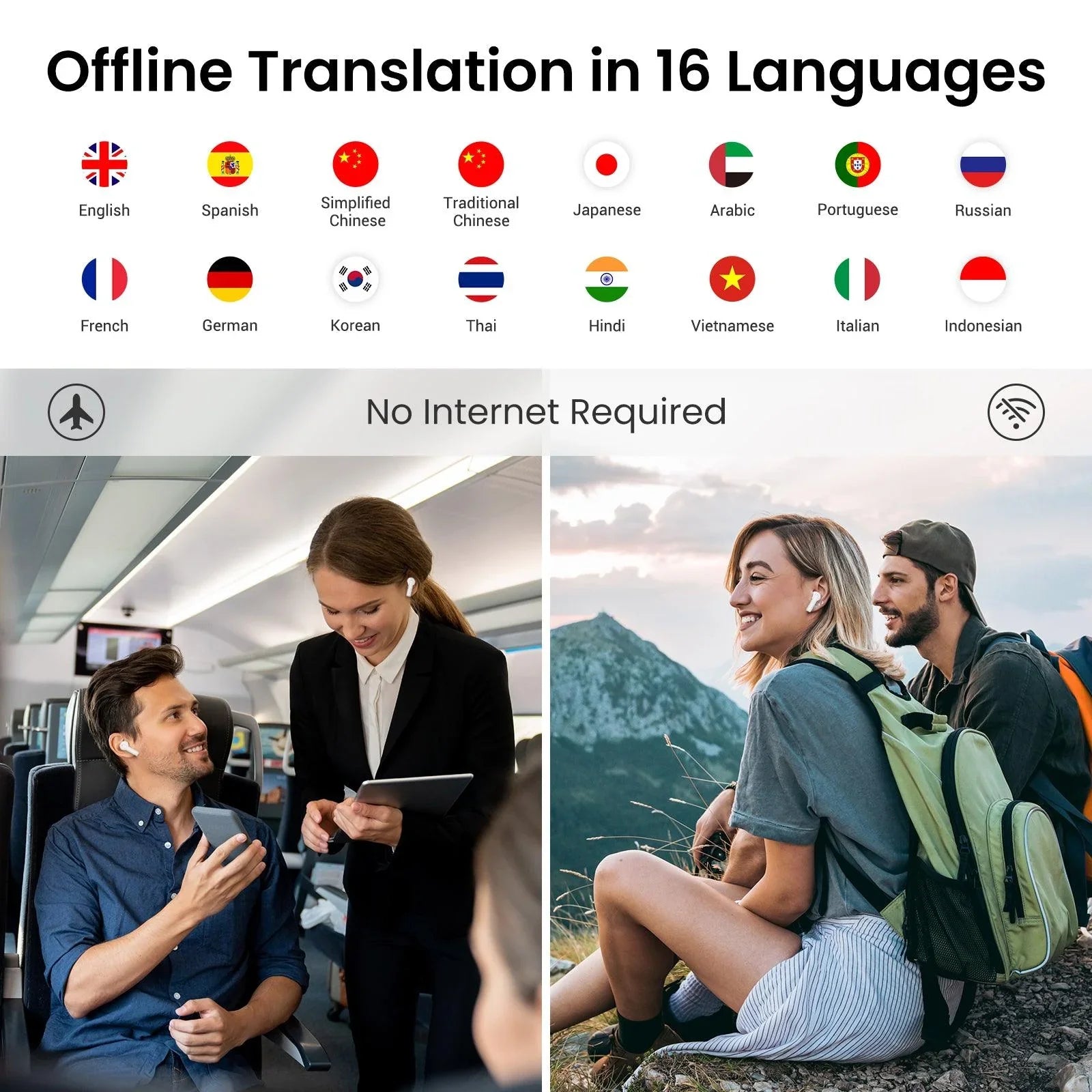 Polyverus® A8 AI Translator Earbuds – Offline ChatGPT Translation, Real-Time 74 Languages